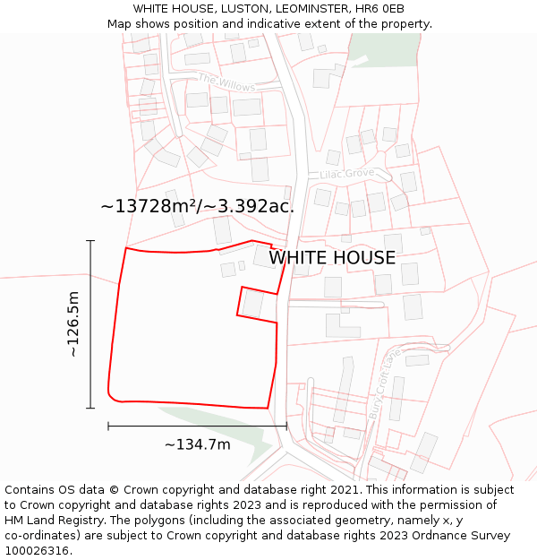 WHITE HOUSE, LUSTON, LEOMINSTER, HR6 0EB: Plot and title map
