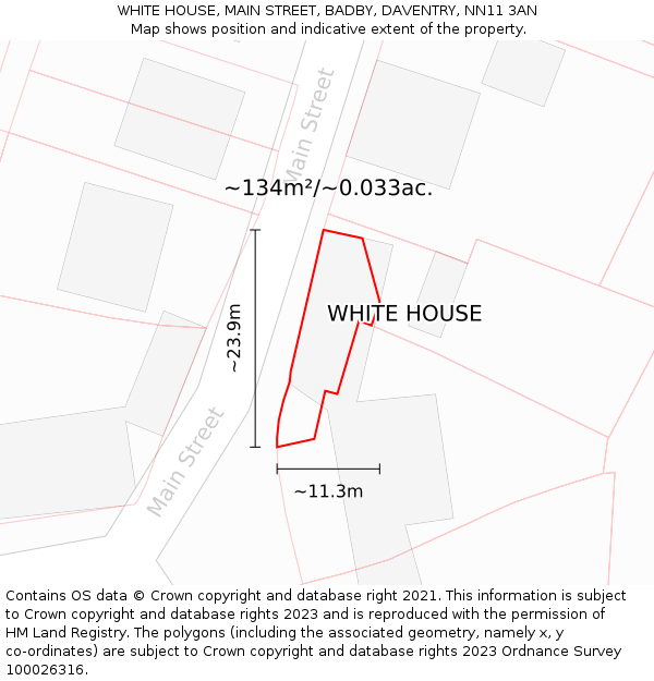 WHITE HOUSE, MAIN STREET, BADBY, DAVENTRY, NN11 3AN: Plot and title map
