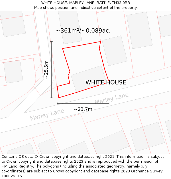 WHITE HOUSE, MARLEY LANE, BATTLE, TN33 0BB: Plot and title map