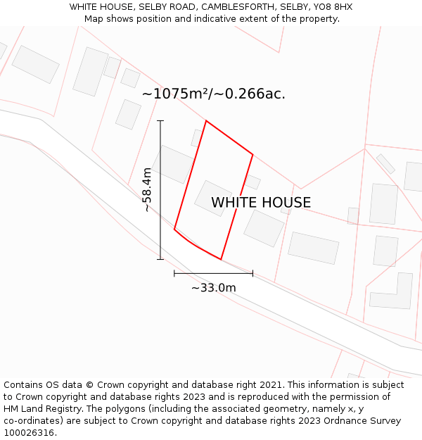 WHITE HOUSE, SELBY ROAD, CAMBLESFORTH, SELBY, YO8 8HX: Plot and title map