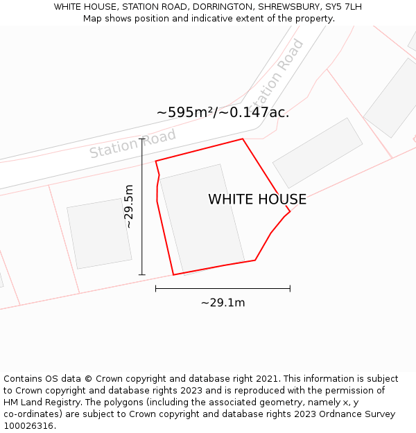WHITE HOUSE, STATION ROAD, DORRINGTON, SHREWSBURY, SY5 7LH: Plot and title map
