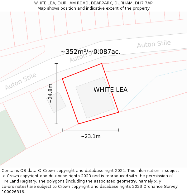 WHITE LEA, DURHAM ROAD, BEARPARK, DURHAM, DH7 7AP: Plot and title map