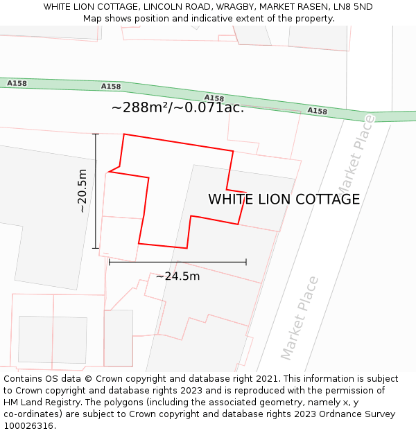 WHITE LION COTTAGE, LINCOLN ROAD, WRAGBY, MARKET RASEN, LN8 5ND: Plot and title map