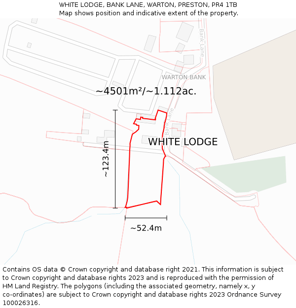 WHITE LODGE, BANK LANE, WARTON, PRESTON, PR4 1TB: Plot and title map