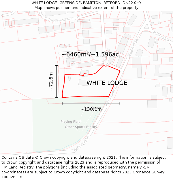 WHITE LODGE, GREENSIDE, RAMPTON, RETFORD, DN22 0HY: Plot and title map