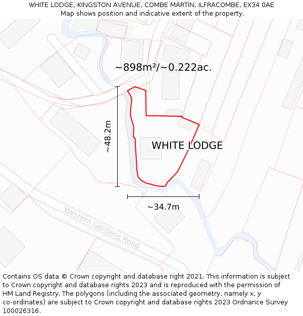 WHITE LODGE, KINGSTON AVENUE, COMBE MARTIN, ILFRACOMBE, EX34 0AE: Plot and title map
