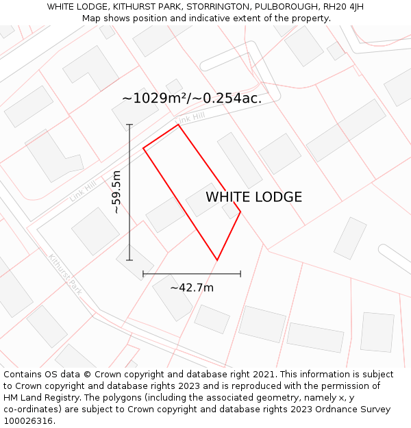 WHITE LODGE, KITHURST PARK, STORRINGTON, PULBOROUGH, RH20 4JH: Plot and title map