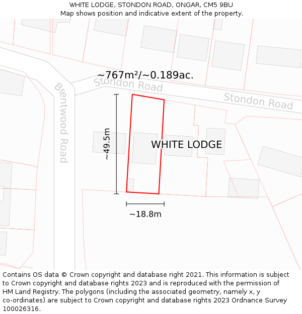 WHITE LODGE, STONDON ROAD, ONGAR, CM5 9BU: Plot and title map