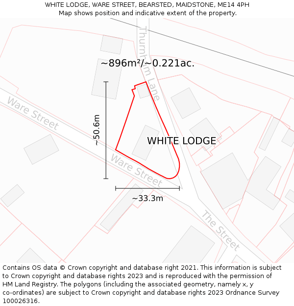 WHITE LODGE, WARE STREET, BEARSTED, MAIDSTONE, ME14 4PH: Plot and title map