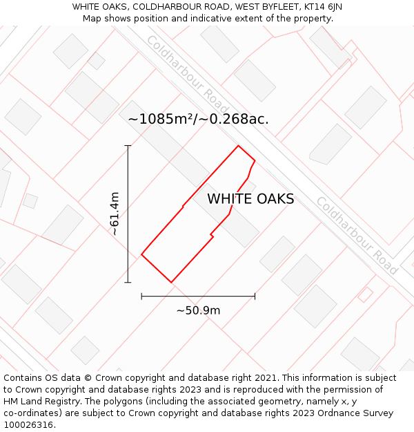 WHITE OAKS, COLDHARBOUR ROAD, WEST BYFLEET, KT14 6JN: Plot and title map