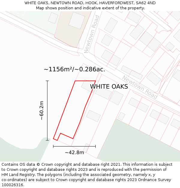 WHITE OAKS, NEWTOWN ROAD, HOOK, HAVERFORDWEST, SA62 4ND: Plot and title map