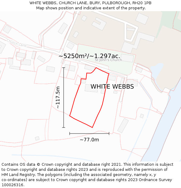WHITE WEBBS, CHURCH LANE, BURY, PULBOROUGH, RH20 1PB: Plot and title map
