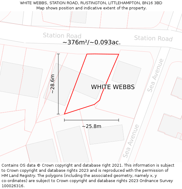 WHITE WEBBS, STATION ROAD, RUSTINGTON, LITTLEHAMPTON, BN16 3BD: Plot and title map
