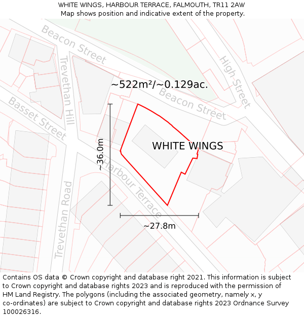 WHITE WINGS, HARBOUR TERRACE, FALMOUTH, TR11 2AW: Plot and title map