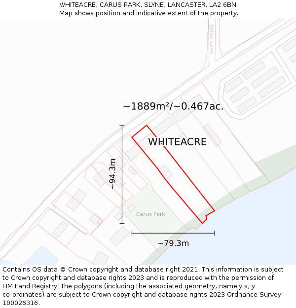 WHITEACRE, CARUS PARK, SLYNE, LANCASTER, LA2 6BN: Plot and title map