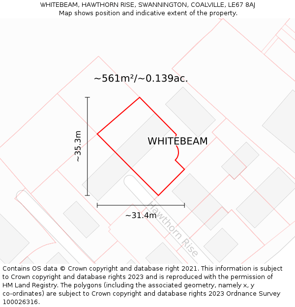 WHITEBEAM, HAWTHORN RISE, SWANNINGTON, COALVILLE, LE67 8AJ: Plot and title map