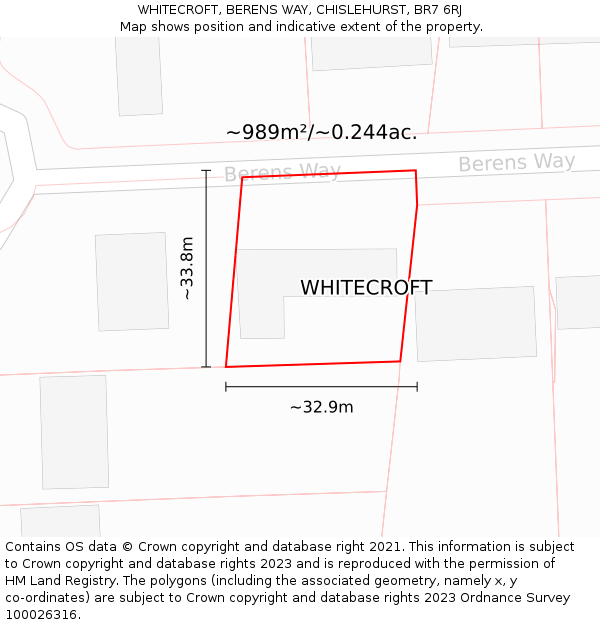 WHITECROFT, BERENS WAY, CHISLEHURST, BR7 6RJ: Plot and title map