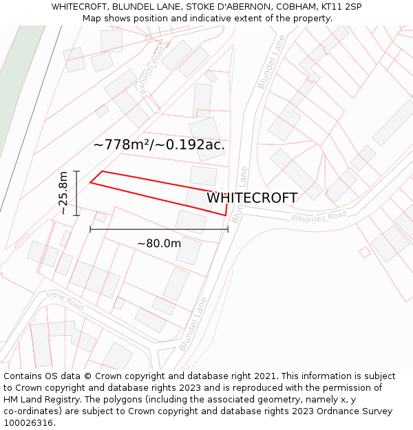 WHITECROFT, BLUNDEL LANE, STOKE D'ABERNON, COBHAM, KT11 2SP: Plot and title map