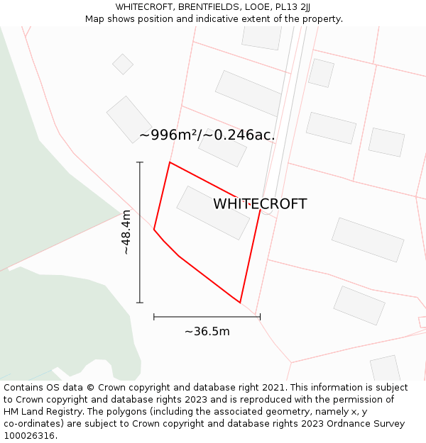 WHITECROFT, BRENTFIELDS, LOOE, PL13 2JJ: Plot and title map
