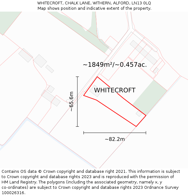 WHITECROFT, CHALK LANE, WITHERN, ALFORD, LN13 0LQ: Plot and title map