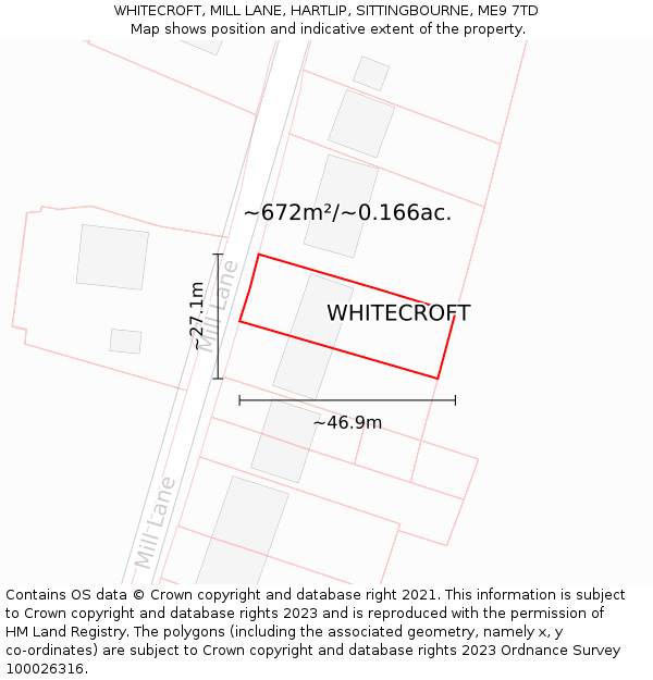 WHITECROFT, MILL LANE, HARTLIP, SITTINGBOURNE, ME9 7TD: Plot and title map