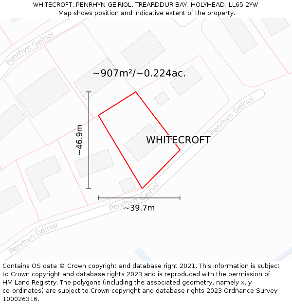 WHITECROFT, PENRHYN GEIRIOL, TREARDDUR BAY, HOLYHEAD, LL65 2YW: Plot and title map