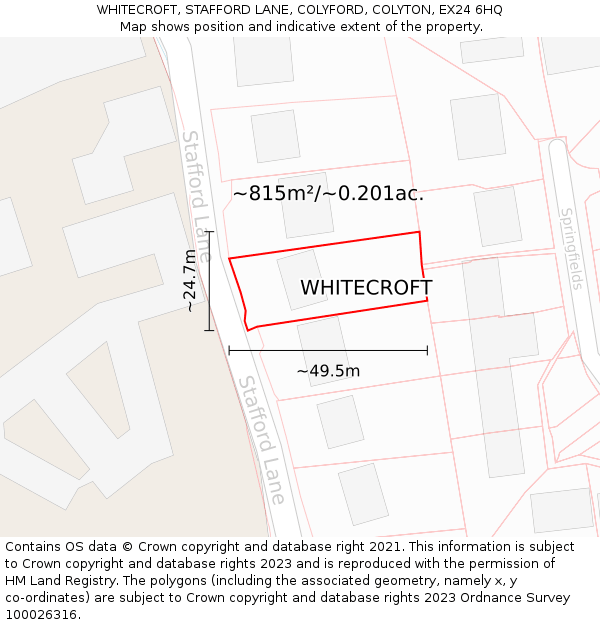 WHITECROFT, STAFFORD LANE, COLYFORD, COLYTON, EX24 6HQ: Plot and title map