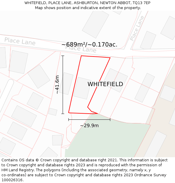 WHITEFIELD, PLACE LANE, ASHBURTON, NEWTON ABBOT, TQ13 7EP: Plot and title map