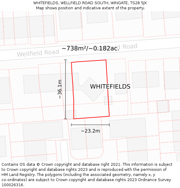 WHITEFIELDS, WELLFIELD ROAD SOUTH, WINGATE, TS28 5JX: Plot and title map