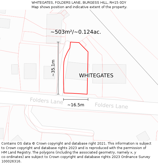 WHITEGATES, FOLDERS LANE, BURGESS HILL, RH15 0DY: Plot and title map