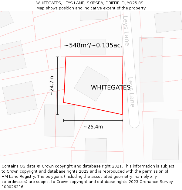 WHITEGATES, LEYS LANE, SKIPSEA, DRIFFIELD, YO25 8SL: Plot and title map
