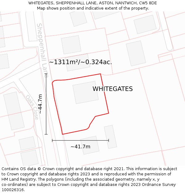 WHITEGATES, SHEPPENHALL LANE, ASTON, NANTWICH, CW5 8DE: Plot and title map