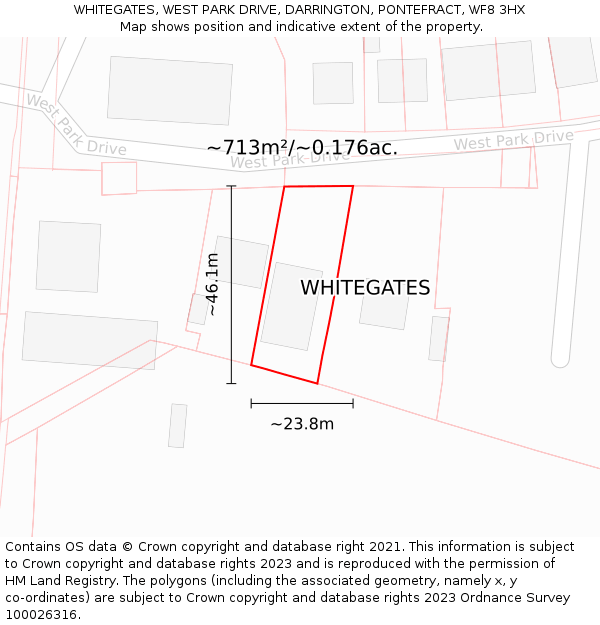 WHITEGATES, WEST PARK DRIVE, DARRINGTON, PONTEFRACT, WF8 3HX: Plot and title map