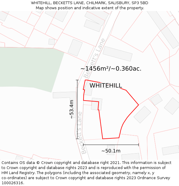 WHITEHILL, BECKETTS LANE, CHILMARK, SALISBURY, SP3 5BD: Plot and title map