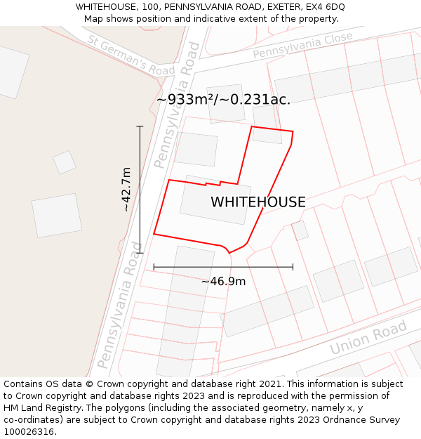 WHITEHOUSE, 100, PENNSYLVANIA ROAD, EXETER, EX4 6DQ: Plot and title map