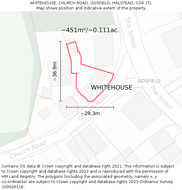 WHITEHOUSE, CHURCH ROAD, GOSFIELD, HALSTEAD, CO9 1TL: Plot and title map