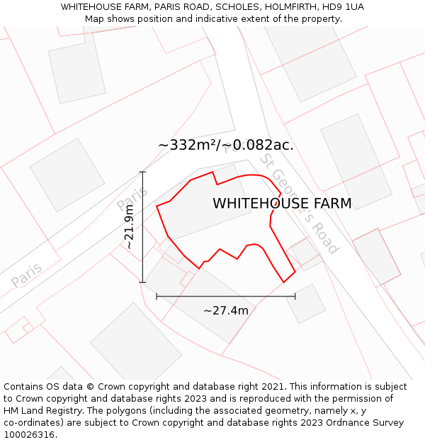 WHITEHOUSE FARM, PARIS ROAD, SCHOLES, HOLMFIRTH, HD9 1UA: Plot and title map
