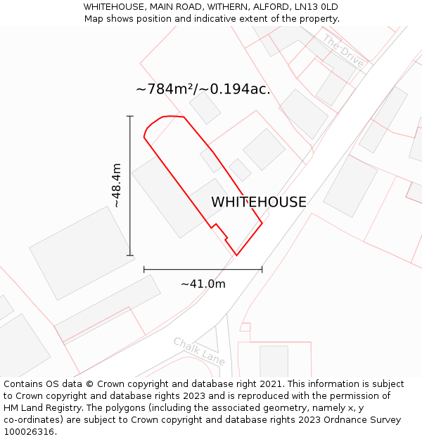 WHITEHOUSE, MAIN ROAD, WITHERN, ALFORD, LN13 0LD: Plot and title map