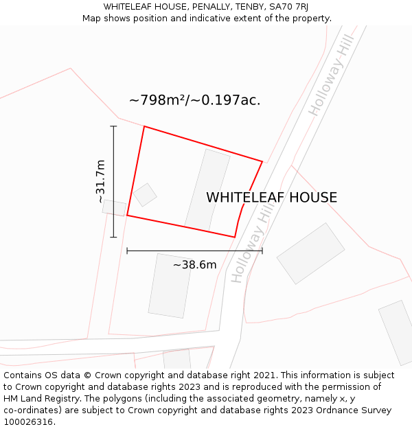 WHITELEAF HOUSE, PENALLY, TENBY, SA70 7RJ: Plot and title map