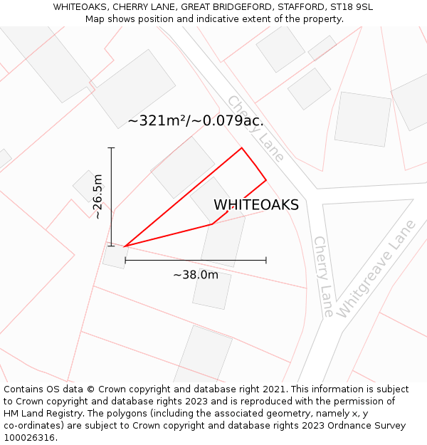 WHITEOAKS, CHERRY LANE, GREAT BRIDGEFORD, STAFFORD, ST18 9SL: Plot and title map