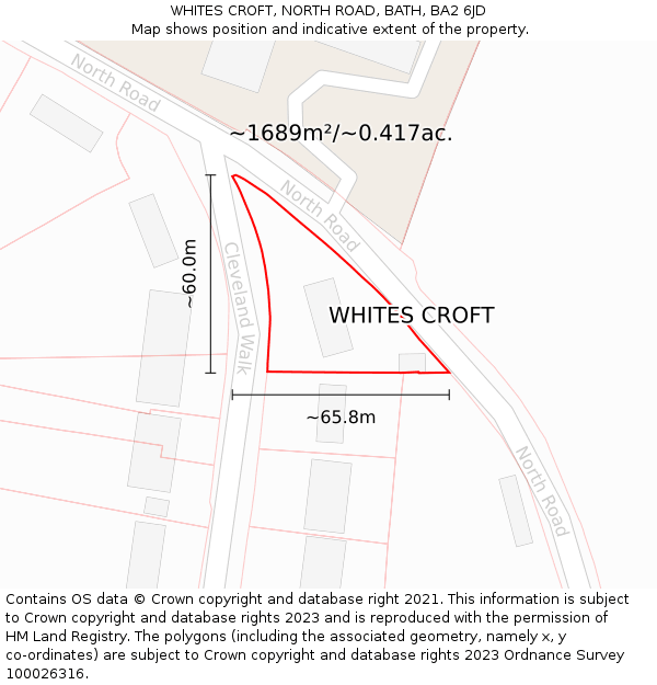 WHITES CROFT, NORTH ROAD, BATH, BA2 6JD: Plot and title map