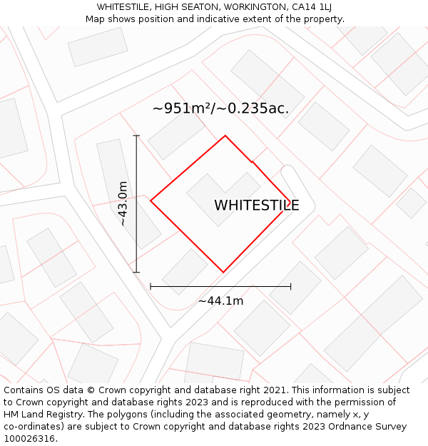 WHITESTILE, HIGH SEATON, WORKINGTON, CA14 1LJ: Plot and title map