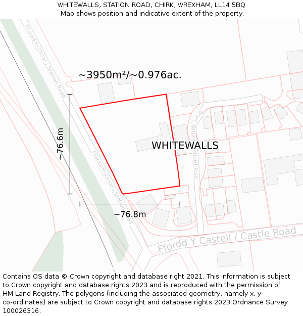 WHITEWALLS, STATION ROAD, CHIRK, WREXHAM, LL14 5BQ: Plot and title map