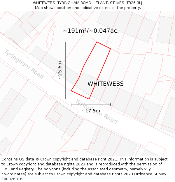 WHITEWEBS, TYRINGHAM ROAD, LELANT, ST IVES, TR26 3LJ: Plot and title map