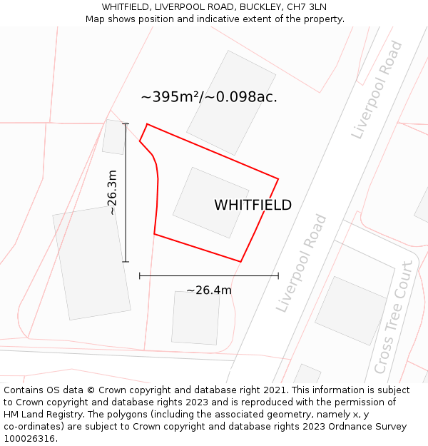 WHITFIELD, LIVERPOOL ROAD, BUCKLEY, CH7 3LN: Plot and title map