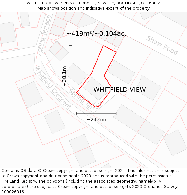 WHITFIELD VIEW, SPRING TERRACE, NEWHEY, ROCHDALE, OL16 4LZ: Plot and title map