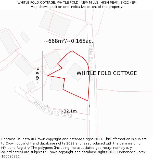 WHITLE FOLD COTTAGE, WHITLE FOLD, NEW MILLS, HIGH PEAK, SK22 4EF: Plot and title map