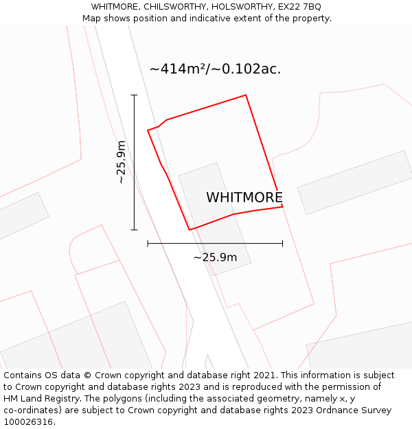 WHITMORE, CHILSWORTHY, HOLSWORTHY, EX22 7BQ: Plot and title map