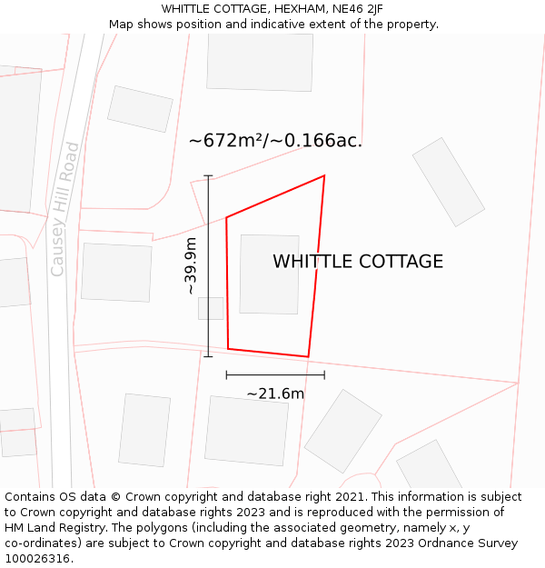 WHITTLE COTTAGE, HEXHAM, NE46 2JF: Plot and title map