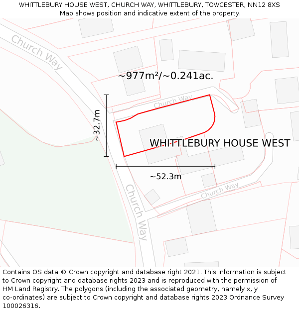 WHITTLEBURY HOUSE WEST, CHURCH WAY, WHITTLEBURY, TOWCESTER, NN12 8XS: Plot and title map